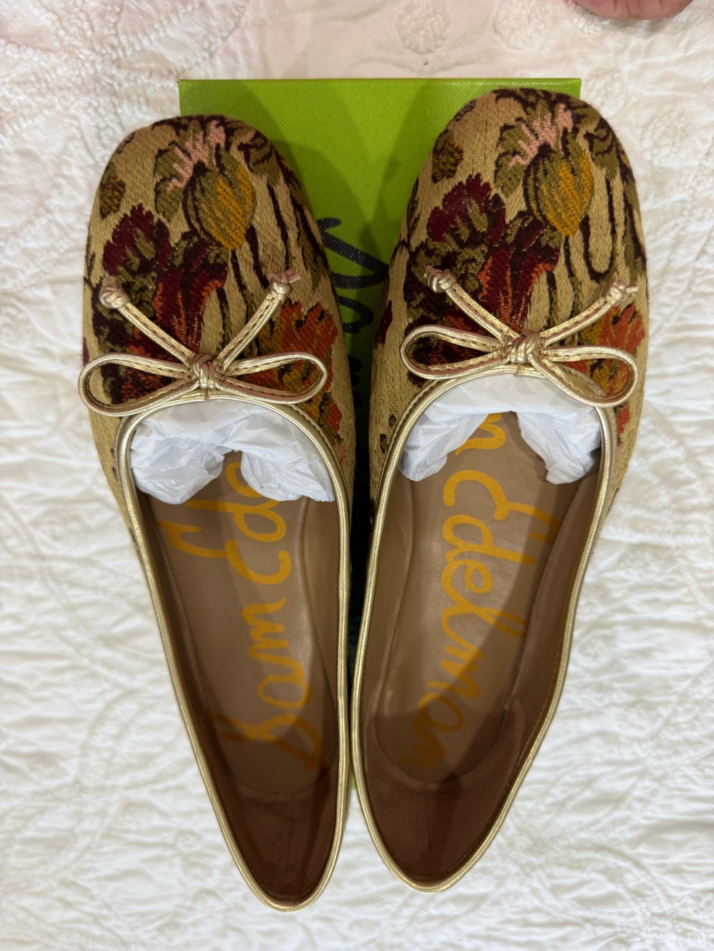 Sam Edelman Metallic Gold Floral Jacquard Ballet Flats